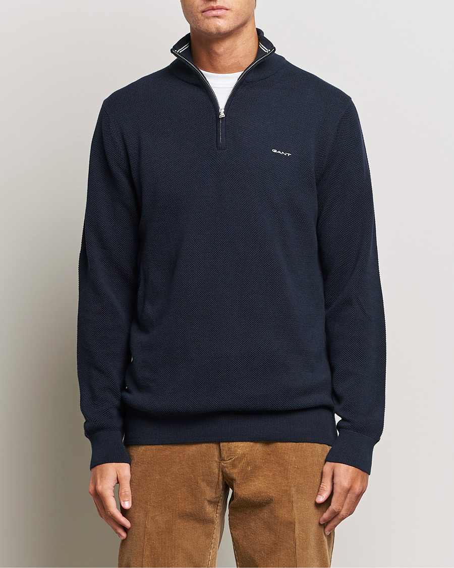 Heren | Truien | GANT | Cotton Pique Half-Zip Sweater Evening Blue
