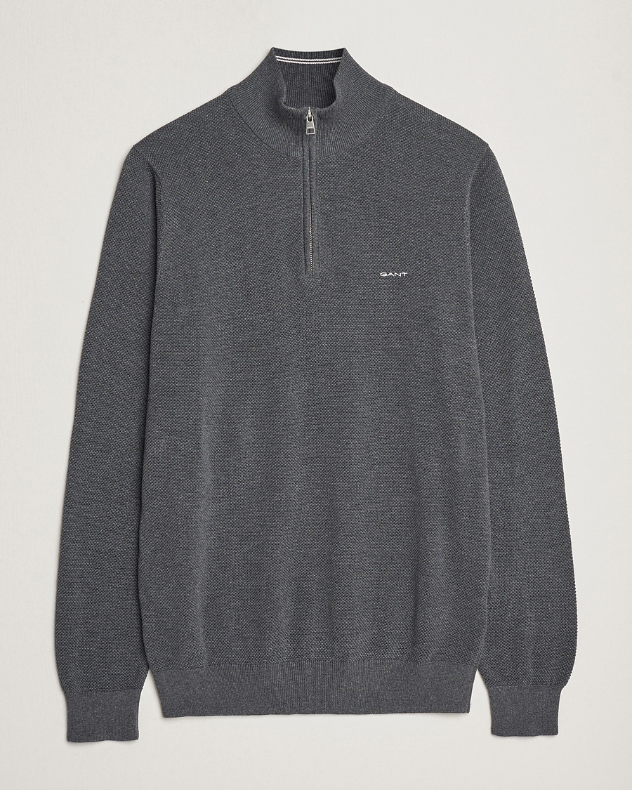 Heren | Truien | GANT | Cotton Pique Half Zip Antracite