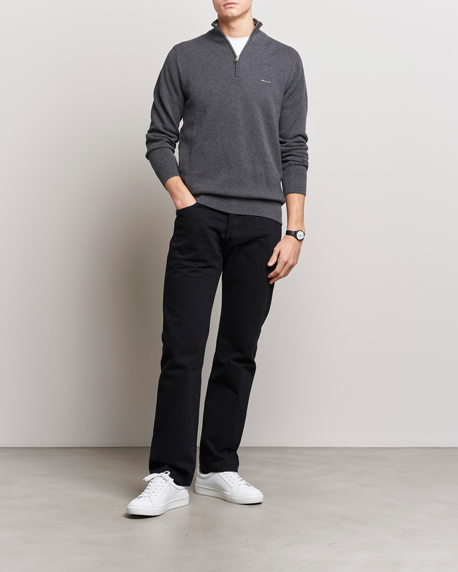 Heren | Truien | GANT | Cotton Pique Half Zip Antracite