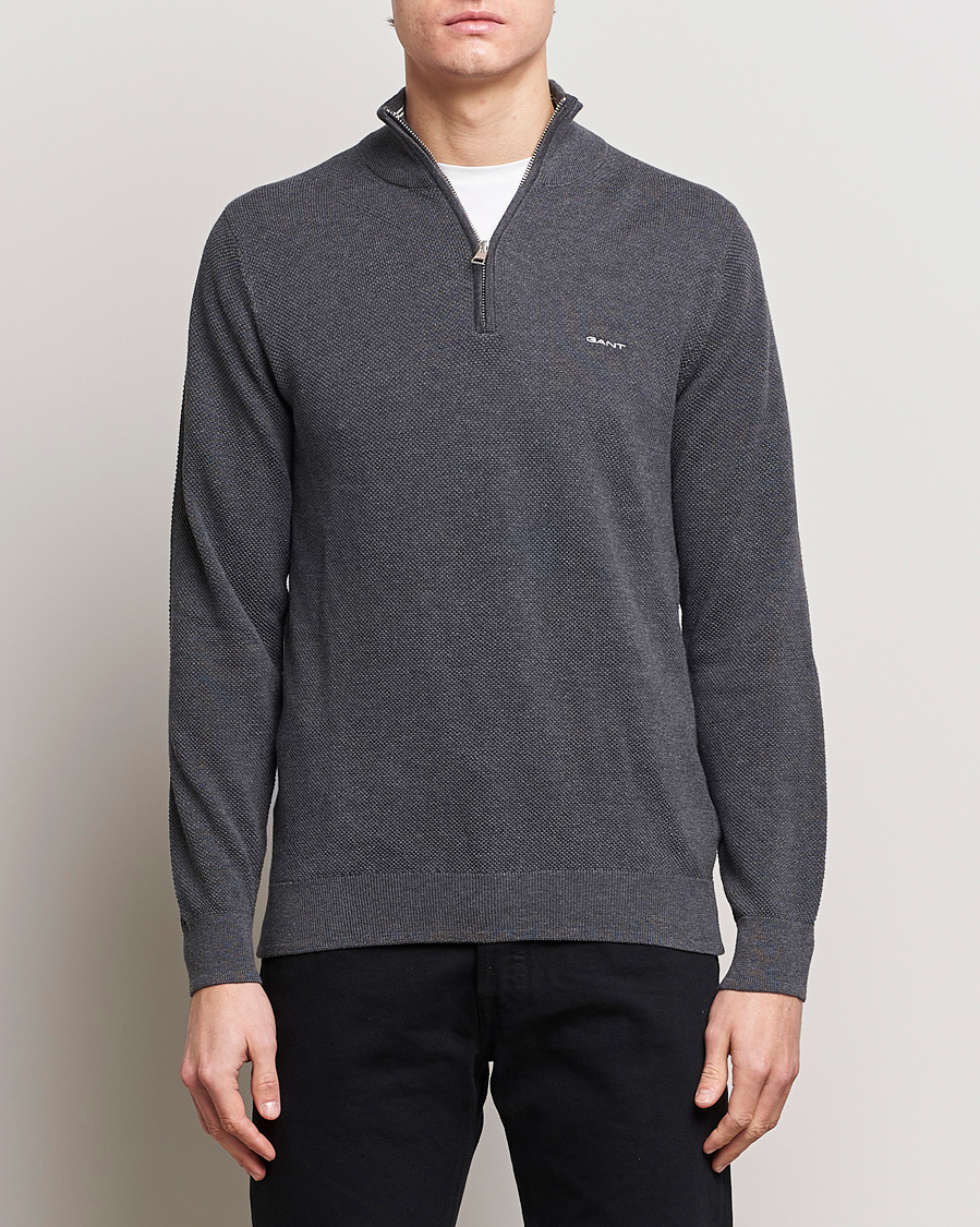 Heren | Truien | GANT | Cotton Pique Half Zip Antracite