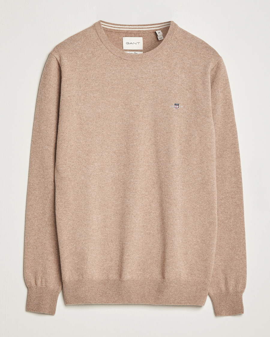 Heren | Truien | GANT | Lambswool Crew Neck Pullover Dark Sand