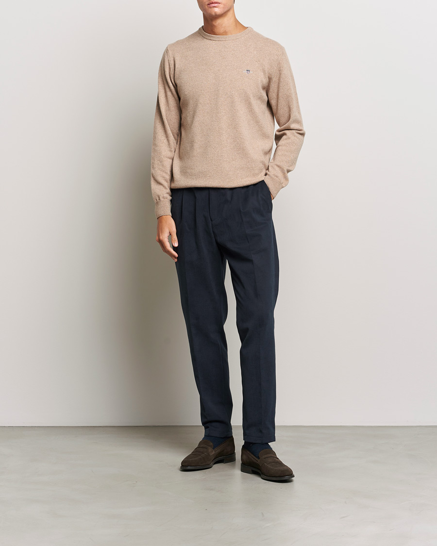 Heren | Truien | GANT | Lambswool Crew Neck Pullover Dark Sand