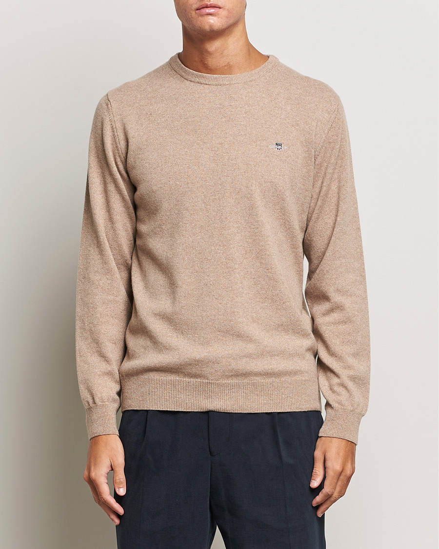 Heren | Truien | GANT | Lambswool Crew Neck Pullover Dark Sand
