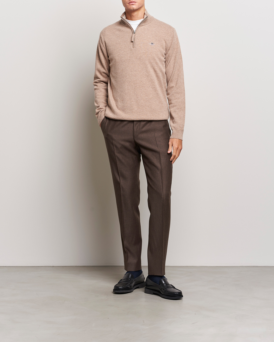 Heren | Truien | GANT | Lamsbwool Half Zip Dark Sand