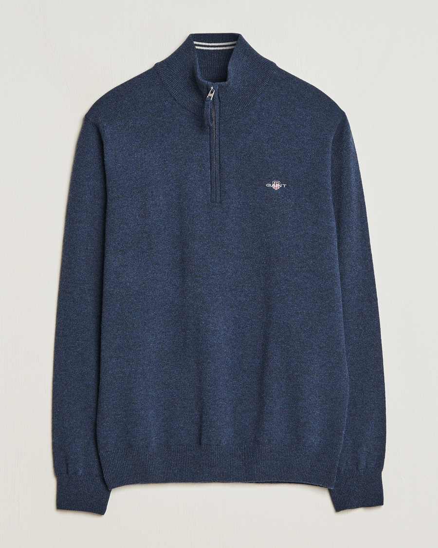 Heren | Truien | GANT | Lambswool Half Zip Dark Navy Melange