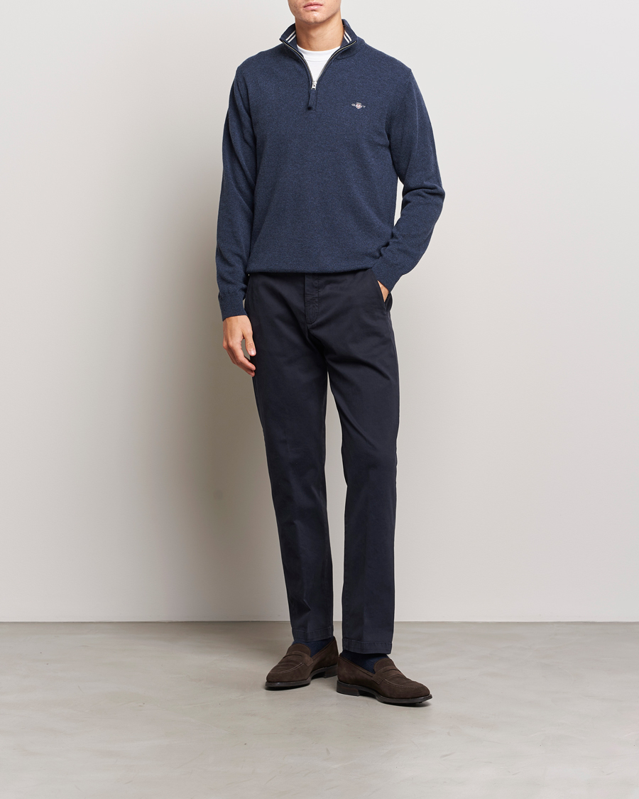 Heren | Truien | GANT | Lambswool Half Zip Dark Navy Melange