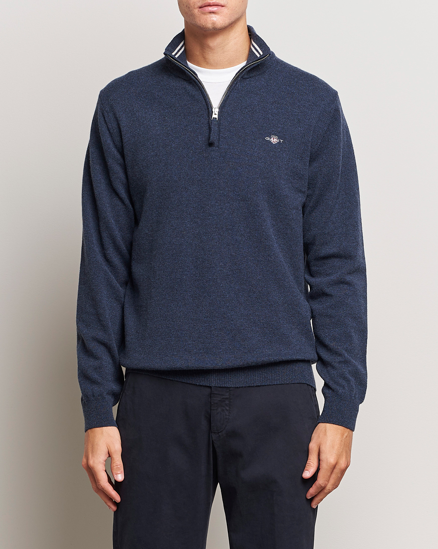 Heren | Truien | GANT | Lambswool Half Zip Dark Navy Melange