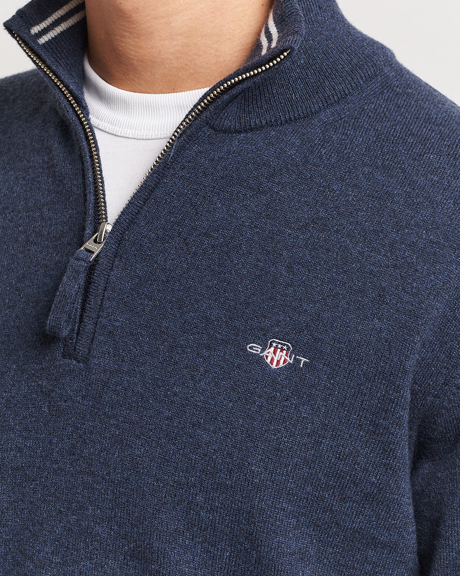 Heren | Truien | GANT | Lambswool Half Zip Dark Navy Melange
