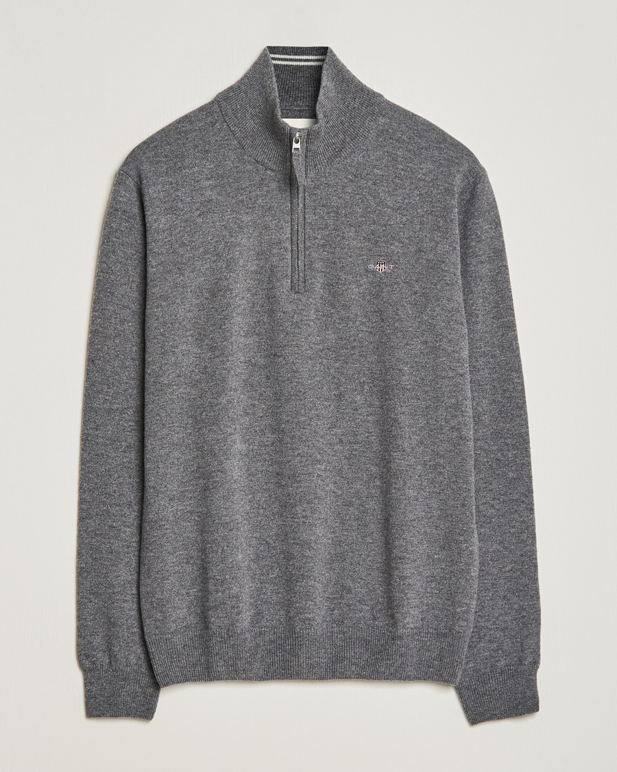 Heren | Truien | GANT | Lambswool Half Zip Charcoal Melange