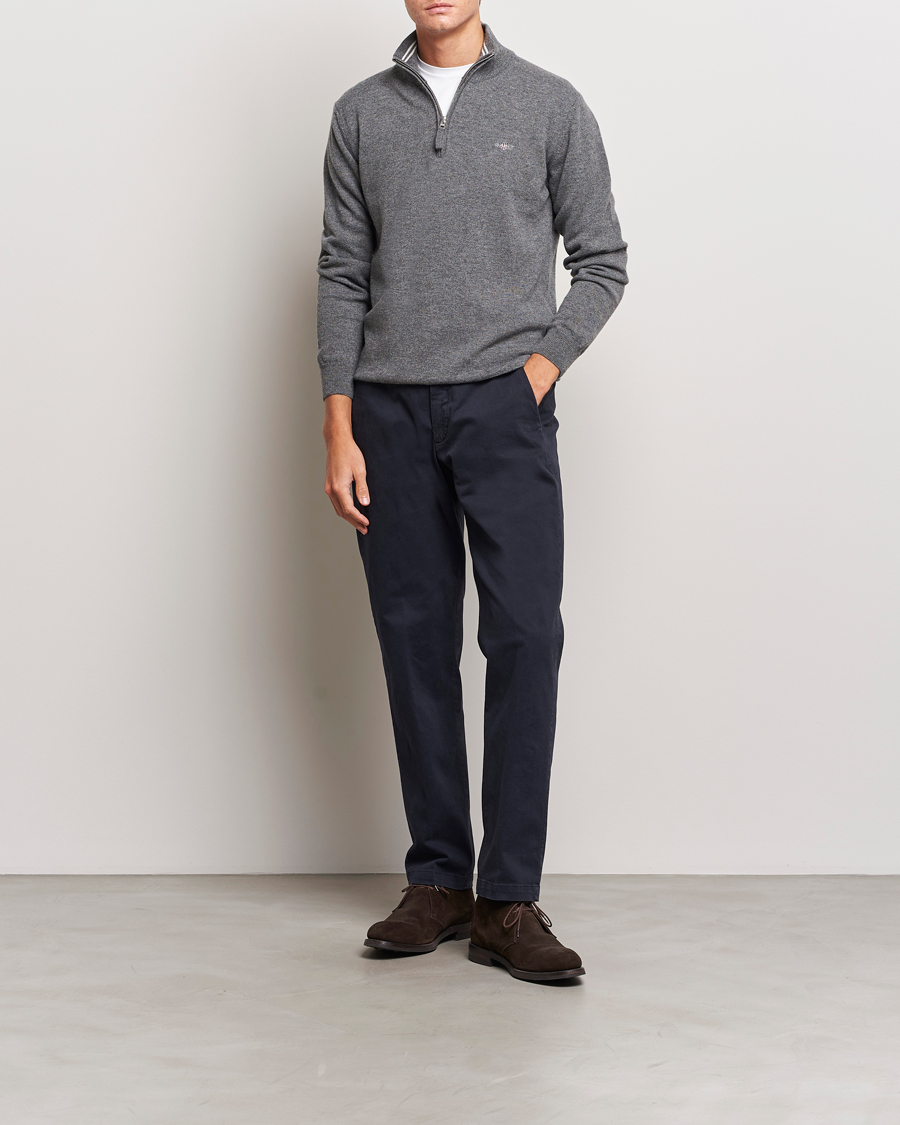 Heren | Truien | GANT | Lambswool Half Zip Charcoal Melange