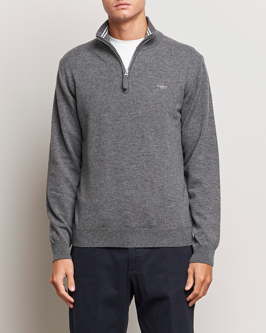 Heren | Truien | GANT | Lambswool Half Zip Charcoal Melange