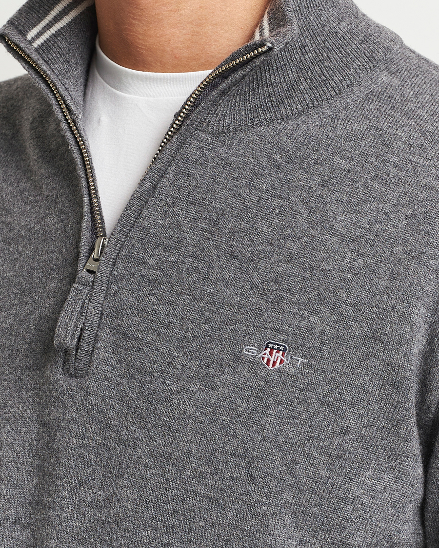 Heren | Truien | GANT | Lambswool Half Zip Charcoal Melange