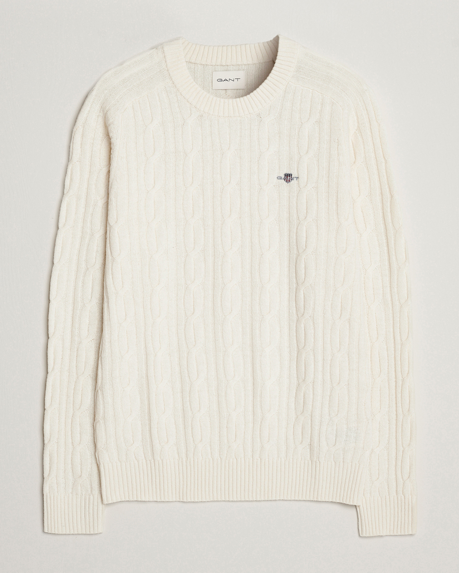 Heren | Truien | GANT | Lambswool Cable Crew Neck Pullover Cream