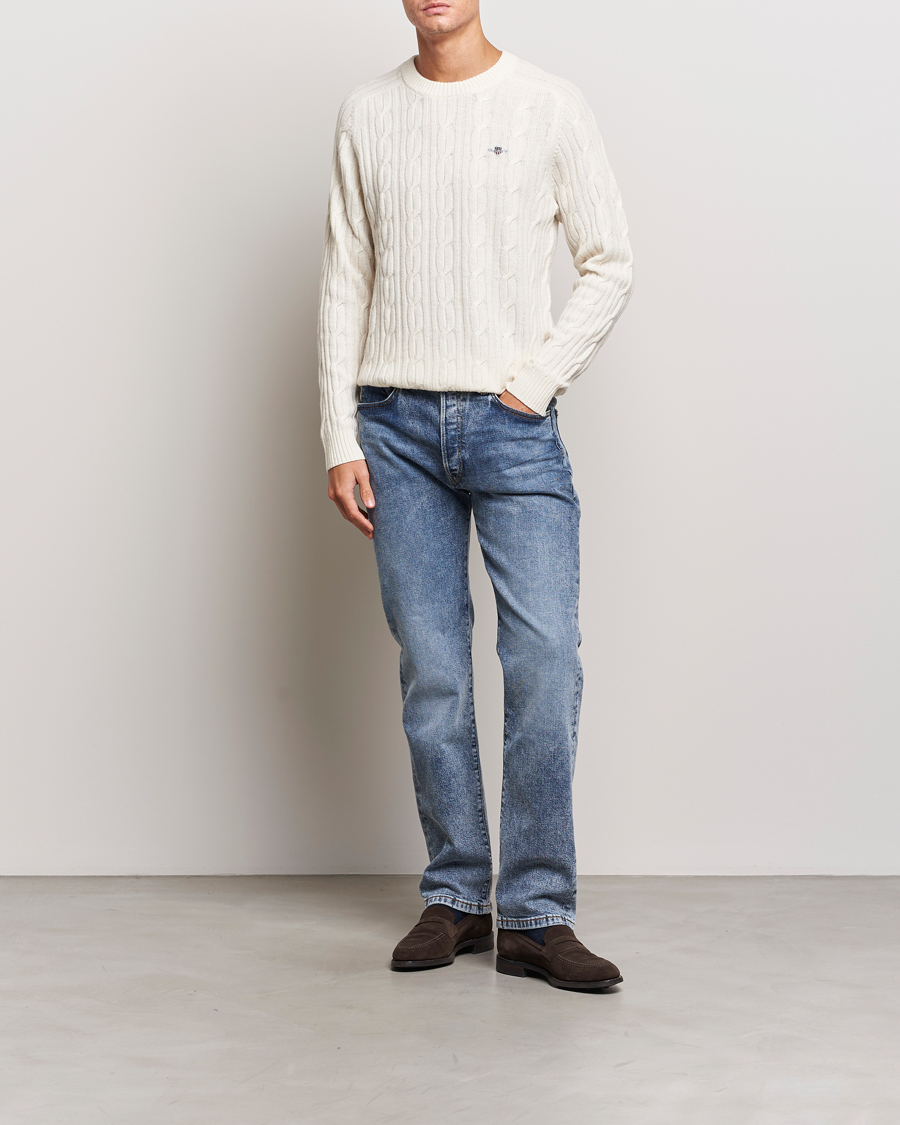 Heren | Truien | GANT | Lambswool Cable Crew Neck Pullover Cream