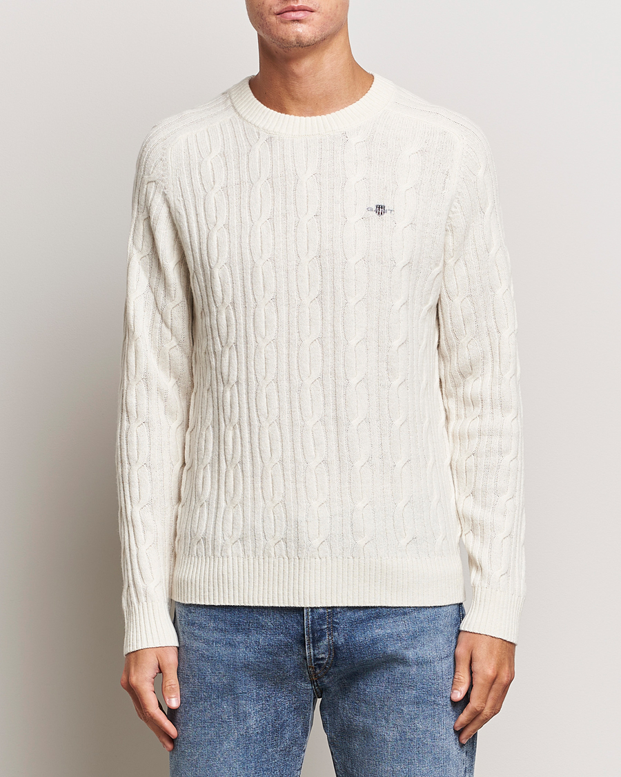 Heren | Truien | GANT | Lambswool Cable Crew Neck Pullover Cream