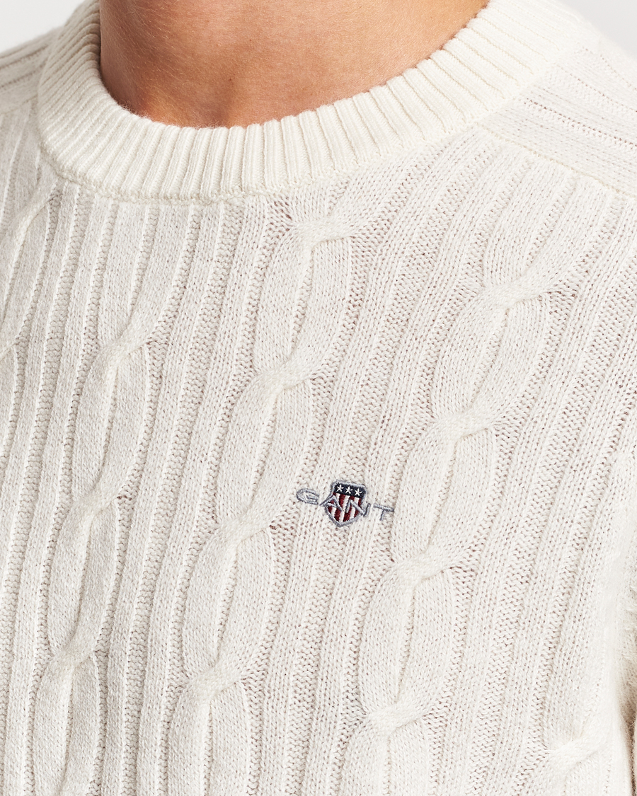 Heren | Truien | GANT | Lambswool Cable Crew Neck Pullover Cream