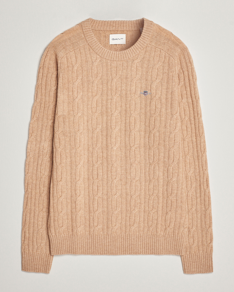 Heren | Truien | GANT | Lambswool Cable Crew Neck Pullover Khaki Melange