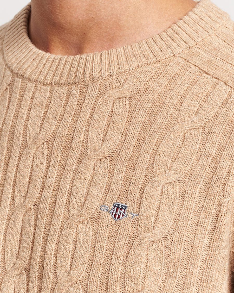 Heren | Truien | GANT | Lambswool Cable Crew Neck Pullover Khaki Melange