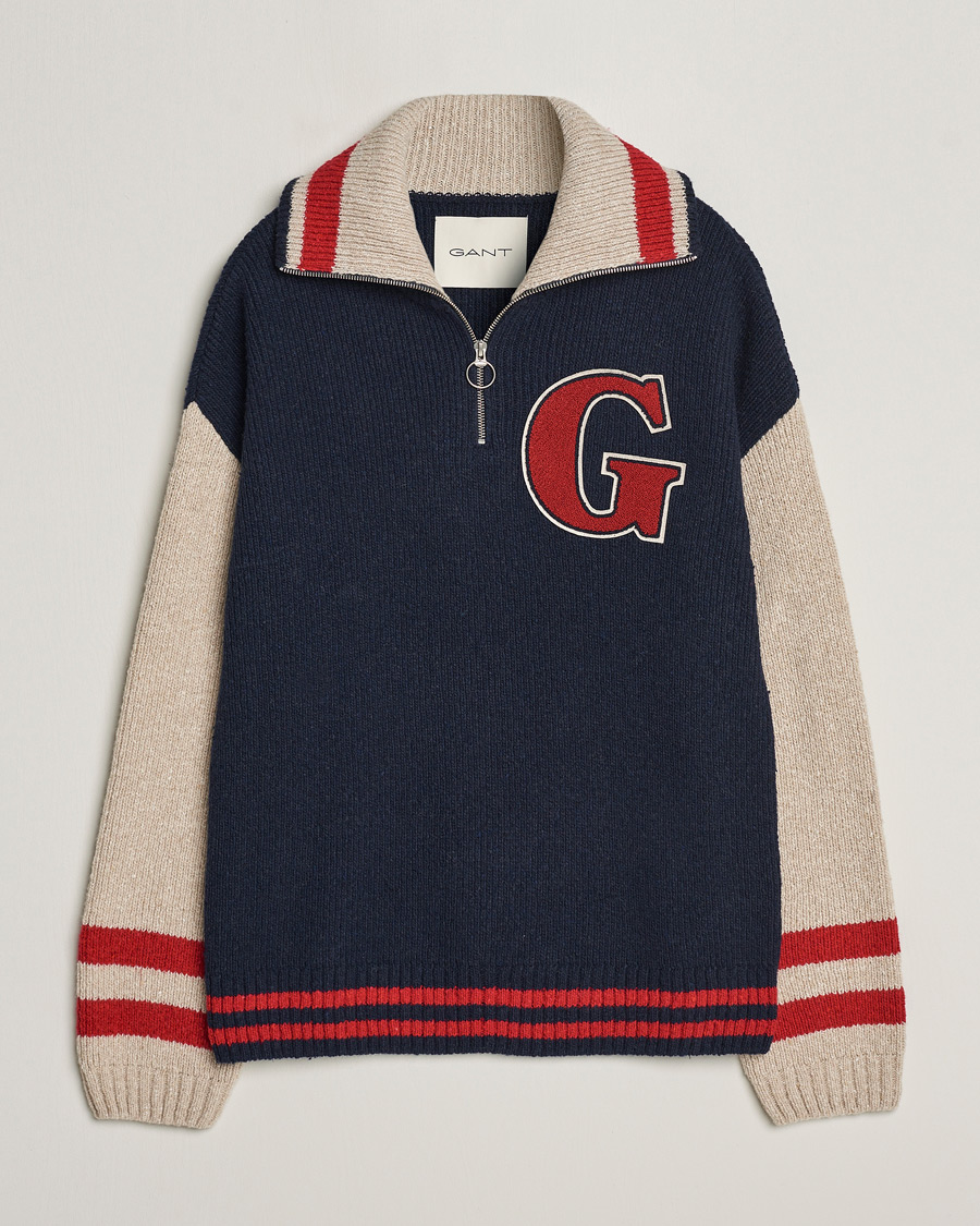 Heren | Truien | GANT | Wool Neps Letter Half Zip Evening Blue