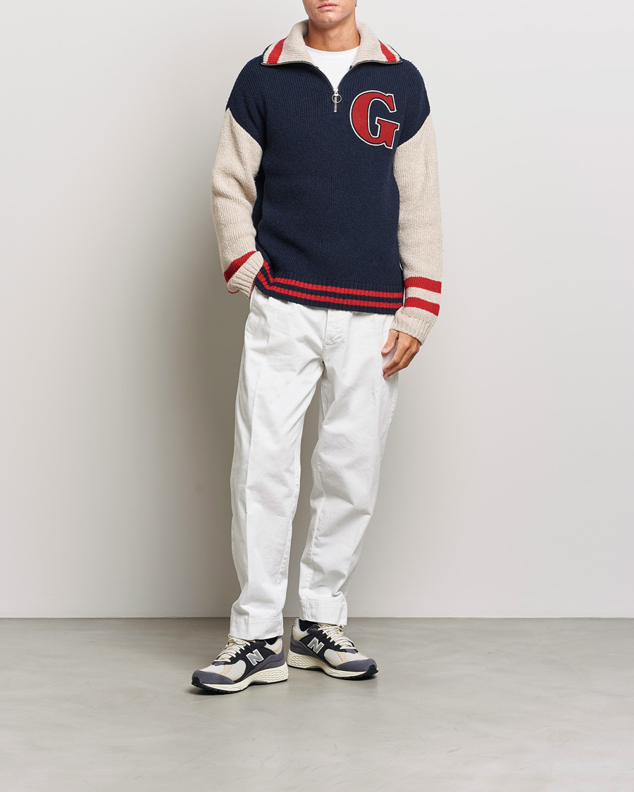 Heren | Truien | GANT | Wool Neps Letter Half Zip Evening Blue