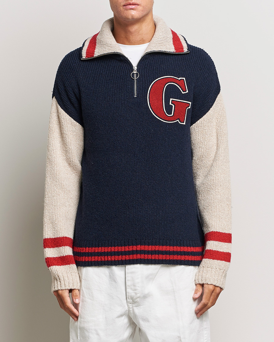 Heren | Truien | GANT | Wool Neps Letter Half Zip Evening Blue