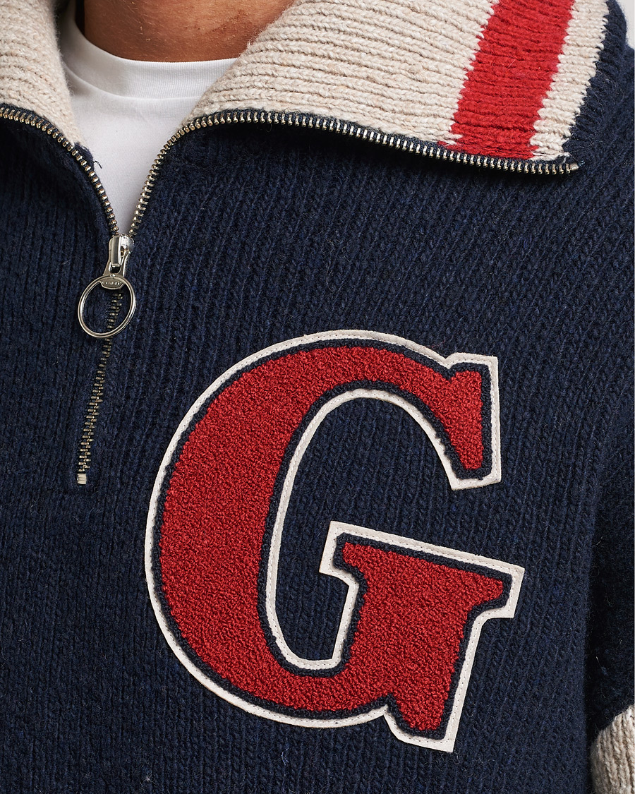 Heren | Truien | GANT | Wool Neps Letter Half Zip Evening Blue