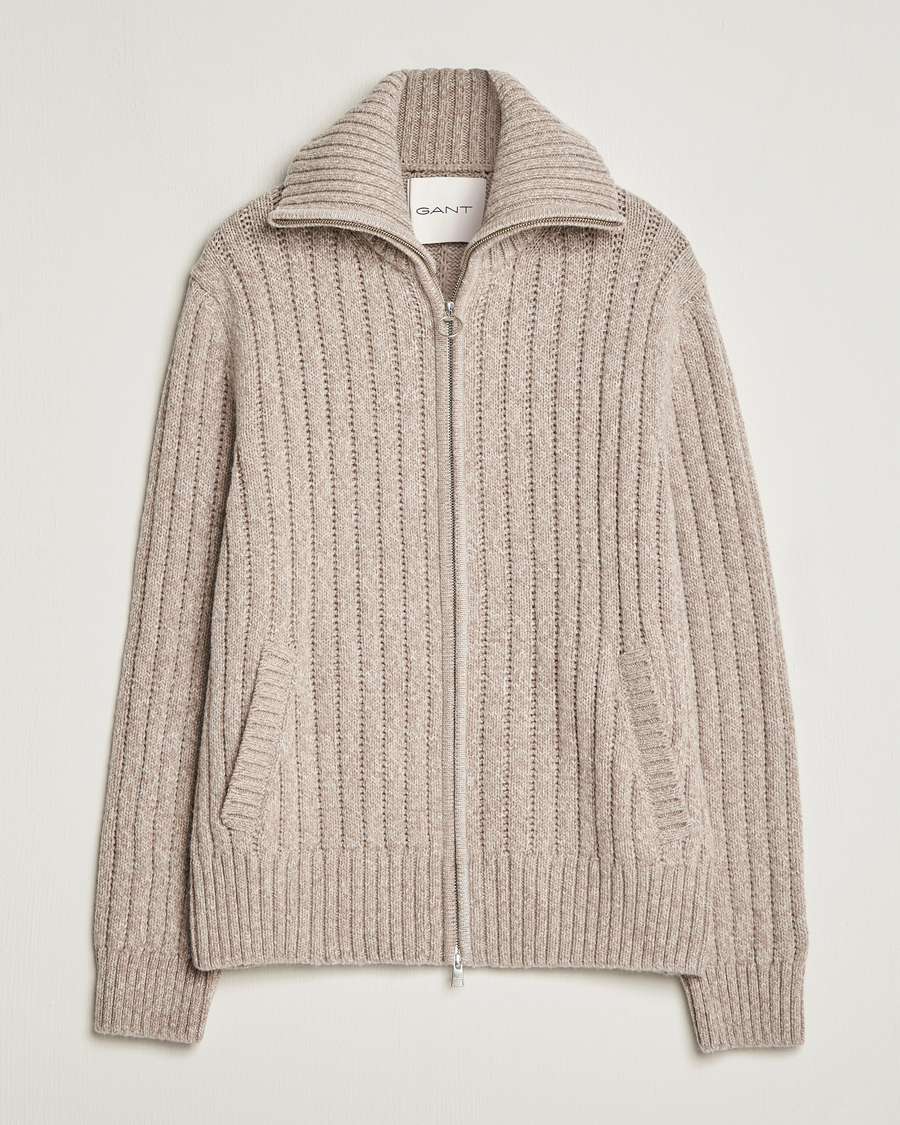 Heren | Truien | GANT | Heavy Structured Knitted Full Zip Light Beige Melange