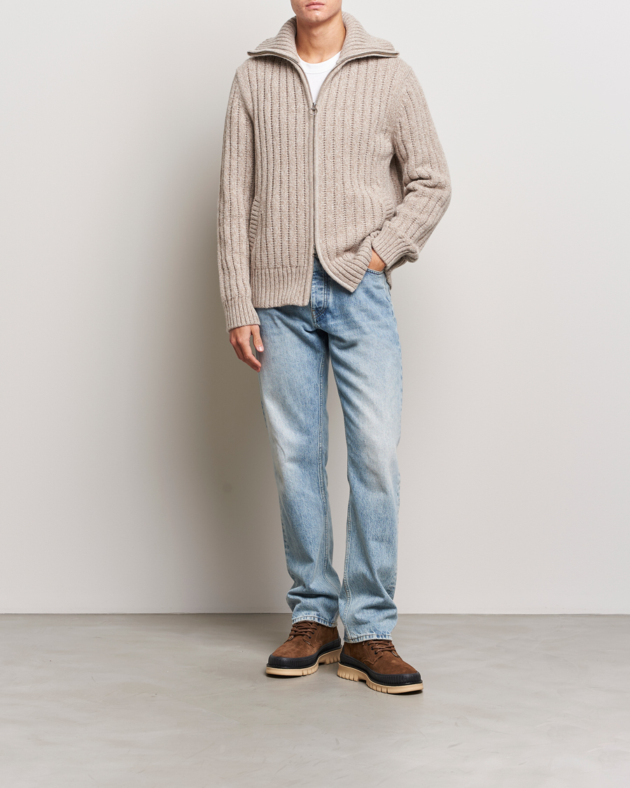 Heren | Truien | GANT | Heavy Structured Knitted Full Zip Light Beige Melange