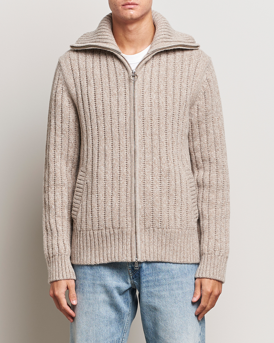 Heren | Truien | GANT | Heavy Structured Knitted Full Zip Light Beige Melange