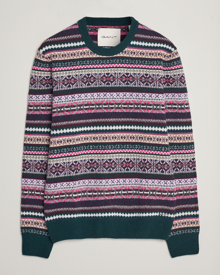 Heren | GANT | GANT | Wool Fairisle Sweater Tartan Green