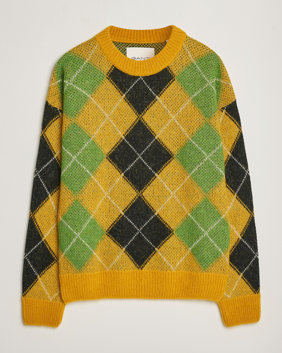 Heren | Truien | GANT | Furry Argyle Crew Neck Sunflower Yellow