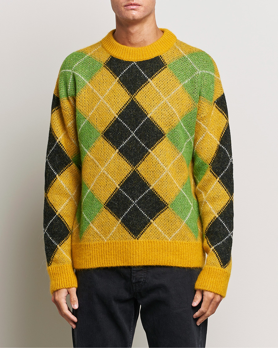 Heren | Truien | GANT | Furry Argyle Crew Neck Sunflower Yellow