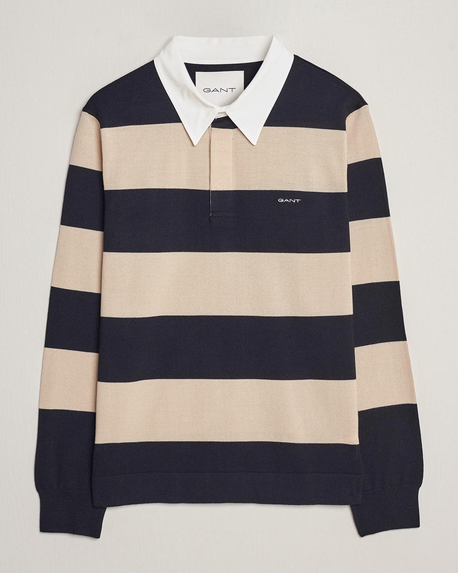 Heren | Truien | GANT | Barstriped Knitted Rugger Beige/Navy