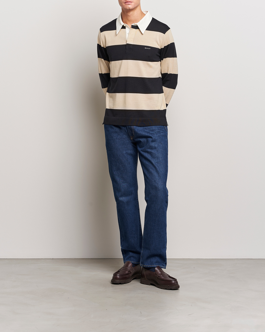 Heren | Truien | GANT | Barstriped Knitted Rugger Beige/Navy
