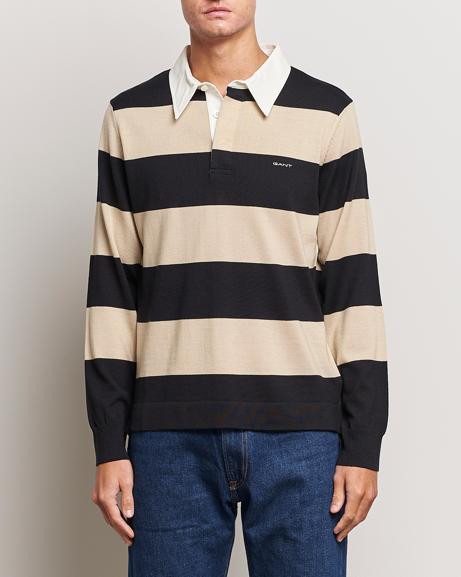 Heren | Truien | GANT | Barstriped Knitted Rugger Beige/Navy