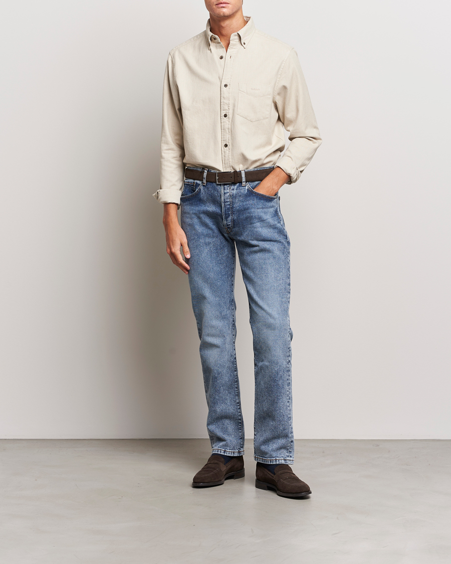 Heren | Overhemden | GANT | Regular Fit Herringbone Flannel Shirt Cold Beige