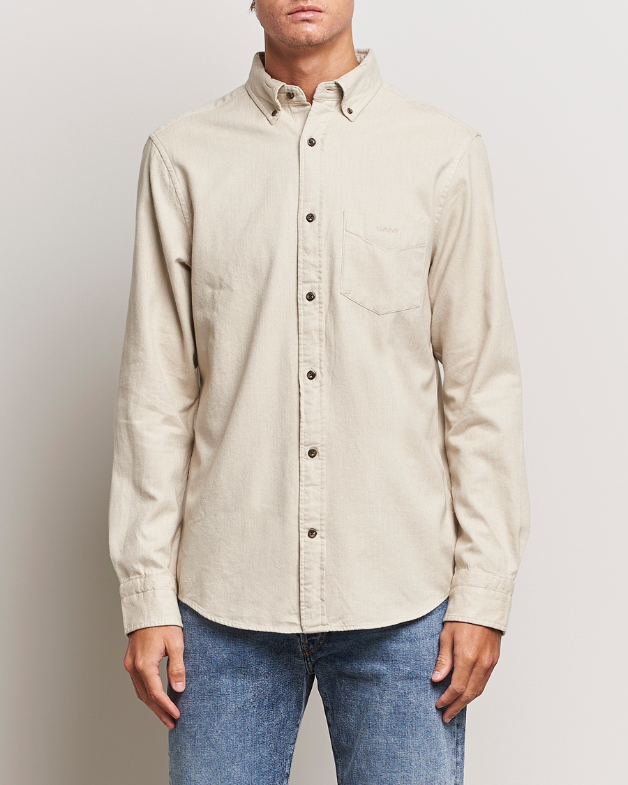 Heren | Overhemden | GANT | Regular Fit Herringbone Flannel Shirt Cold Beige