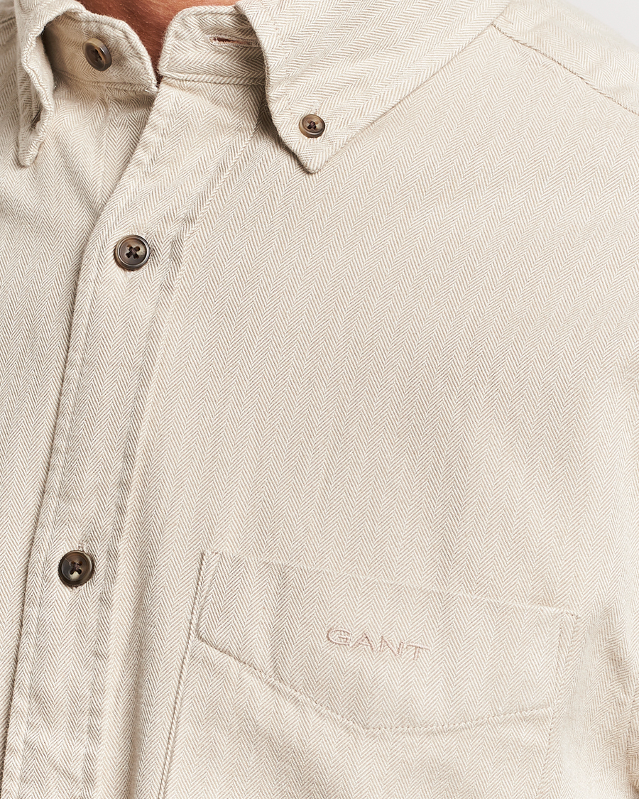 Heren | Overhemden | GANT | Regular Fit Herringbone Flannel Shirt Cold Beige