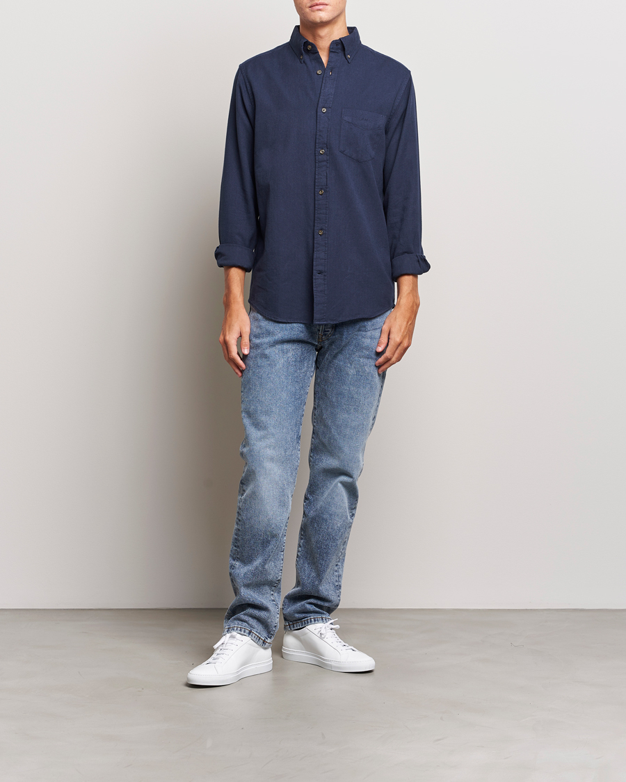 Heren | Overhemden | GANT | Regular Fit Herringbone Flannel Shirt Marine