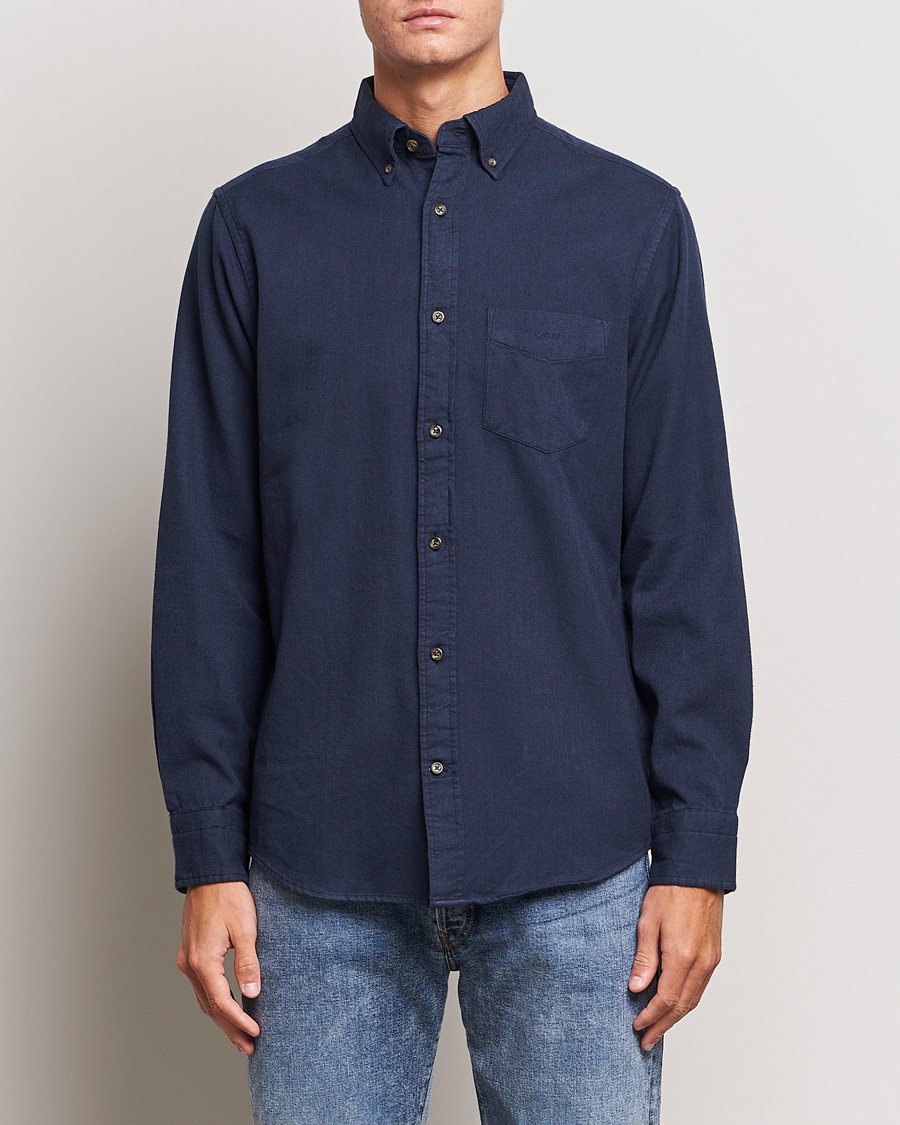Heren | Overhemden | GANT | Regular Fit Herringbone Flannel Shirt Marine