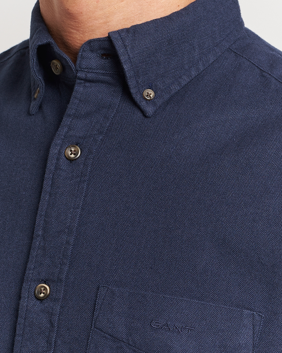 Heren | Overhemden | GANT | Regular Fit Herringbone Flannel Shirt Marine