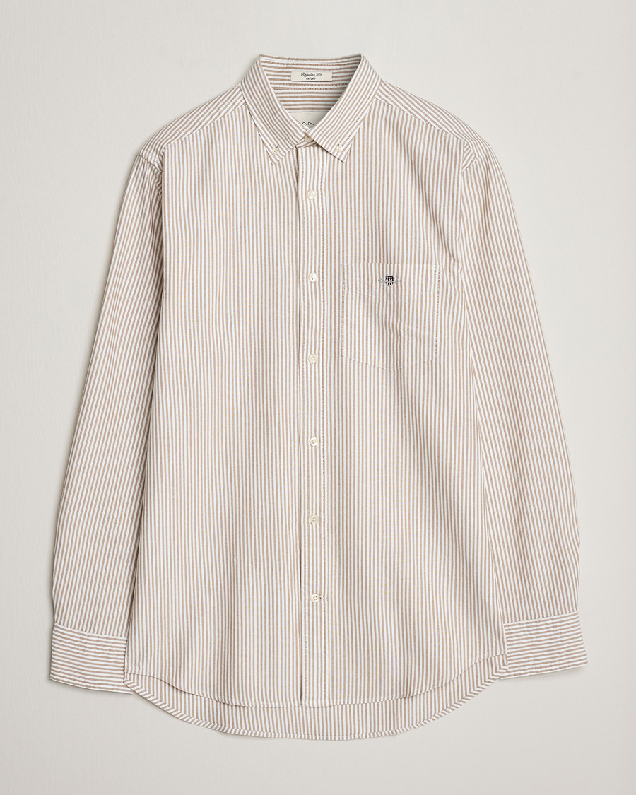 Heren | Overhemden | GANT | Regular Fit Striped Oxford Shirt Woody Brown