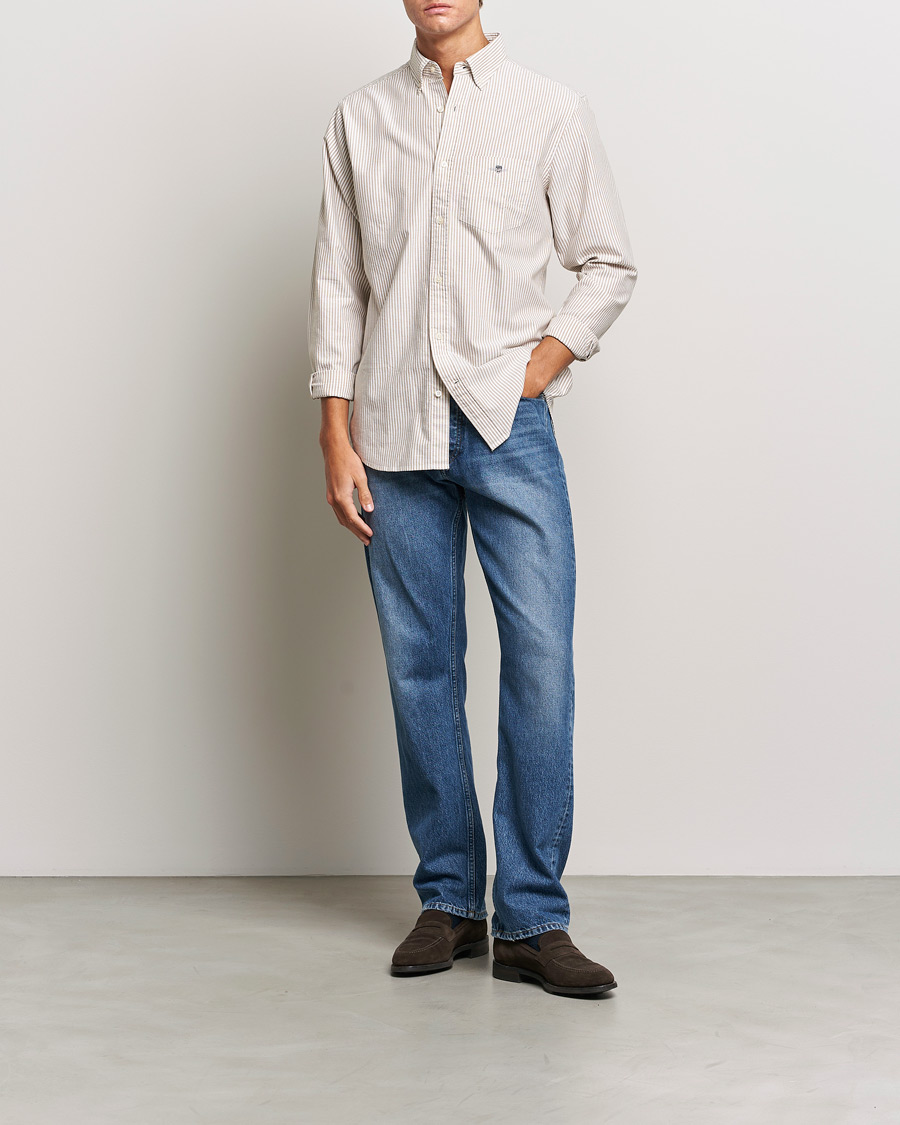 Heren | Overhemden | GANT | Regular Fit Striped Oxford Shirt Woody Brown