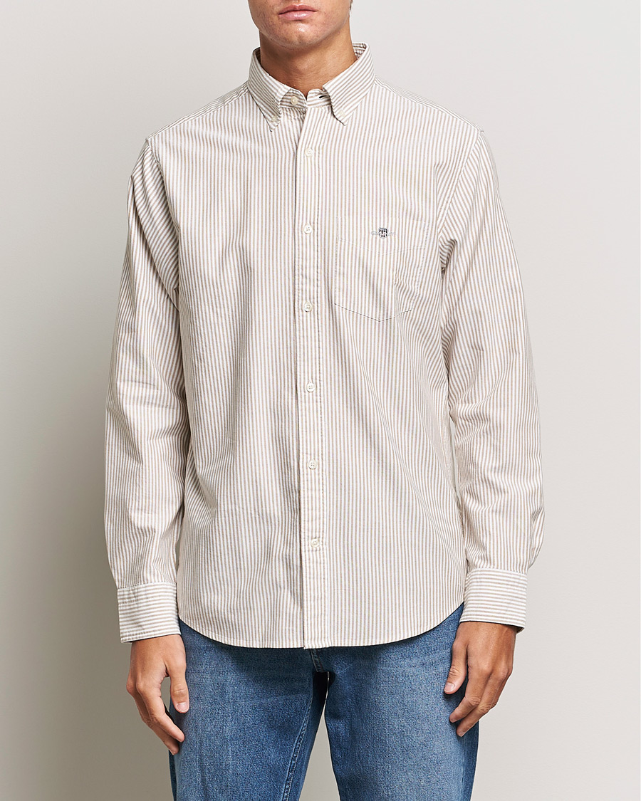 Heren | Overhemden | GANT | Regular Fit Striped Oxford Shirt Woody Brown