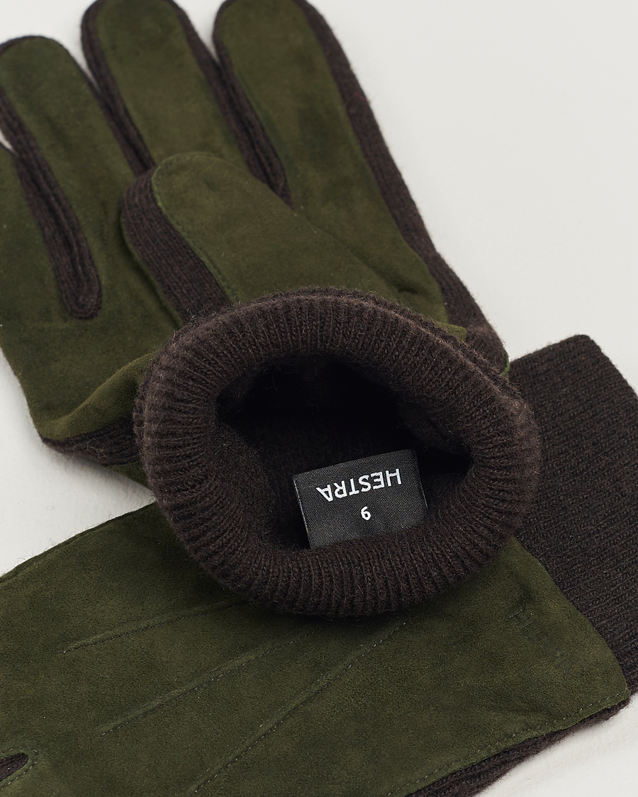 Heren | Handschoenen | Hestra | Geoffery Suede Wool Tricot Glove Dark Olive