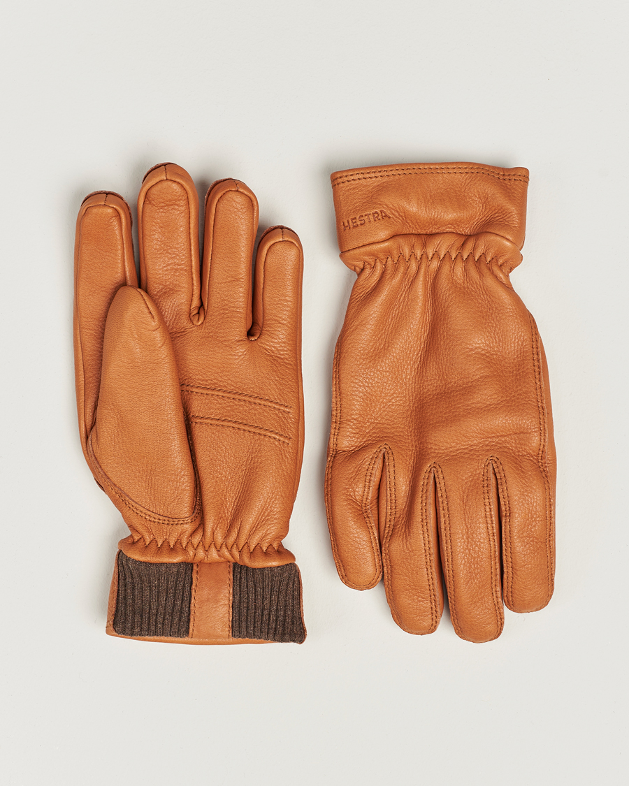 Heren | Hestra Kjetil Deerskin Rib Knitted Cuff Glove Cognac | Hestra | Kjetil Deerskin Rib Knitted Cuff Glove Cognac