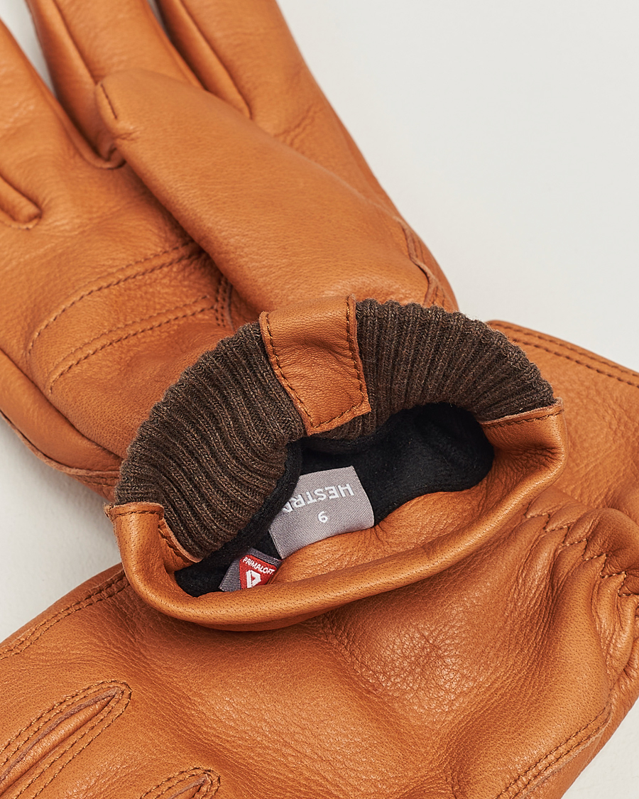 Heren | Hestra Kjetil Deerskin Rib Knitted Cuff Glove Cognac | Hestra | Kjetil Deerskin Rib Knitted Cuff Glove Cognac