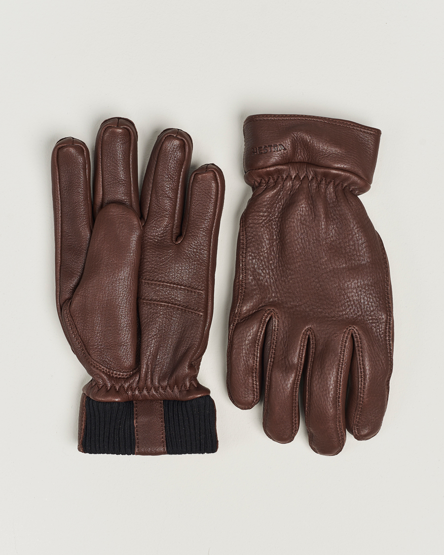 Heren | Hestra Kjetil Deerskin Rib Knitted Cuff Glove Chocolate | Hestra | Kjetil Deerskin Rib Knitted Cuff Glove Chocolate