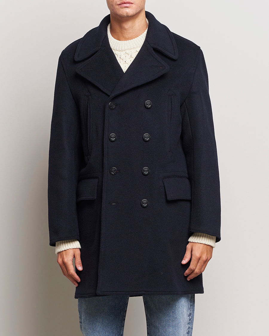 Heren | Jassen | Gloverall | Churchill Long Reefer Peacoat Navy Royal
