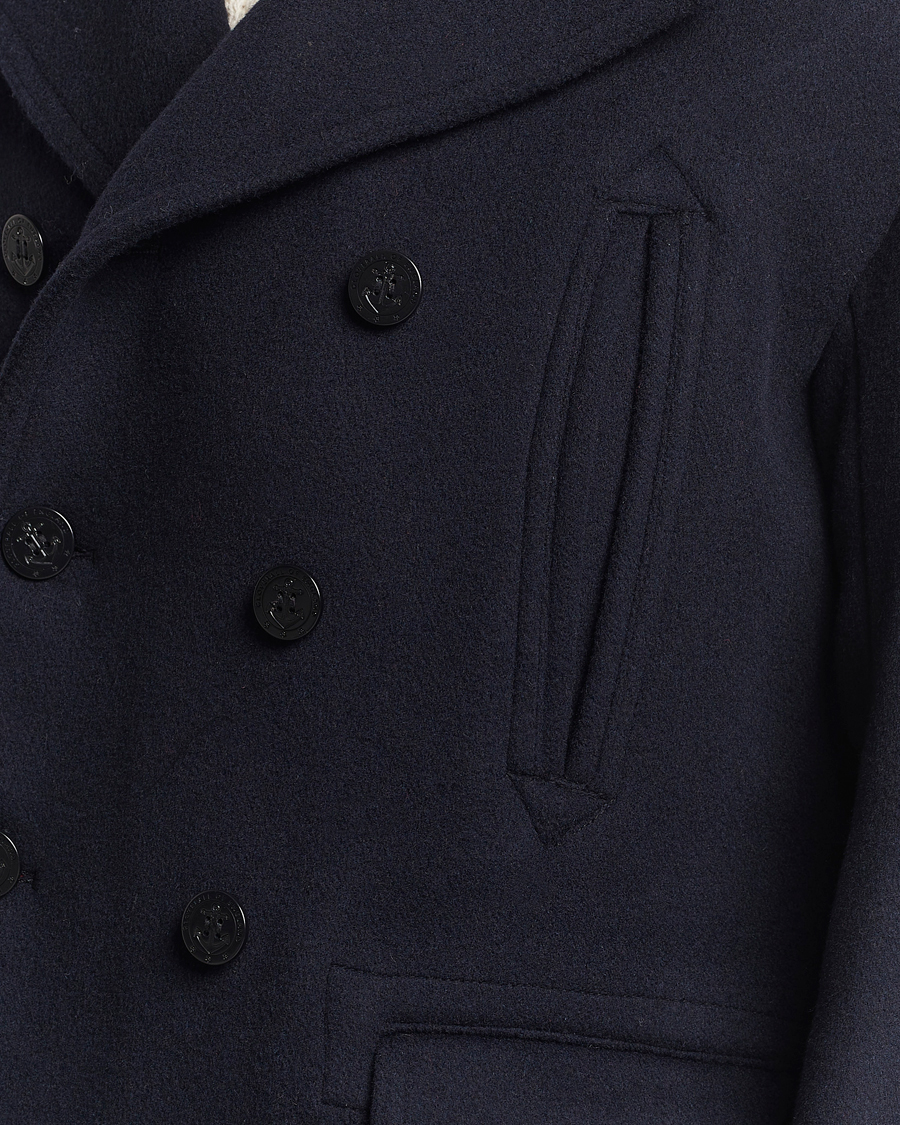 Heren | Jassen | Gloverall | Churchill Long Reefer Peacoat Navy Royal
